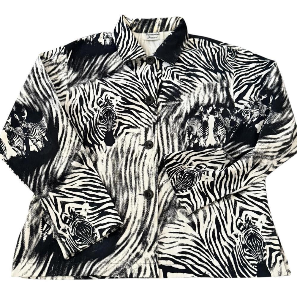 Giancarlo Ferrari Zebra Print Button Jacket Black White Statement Piece